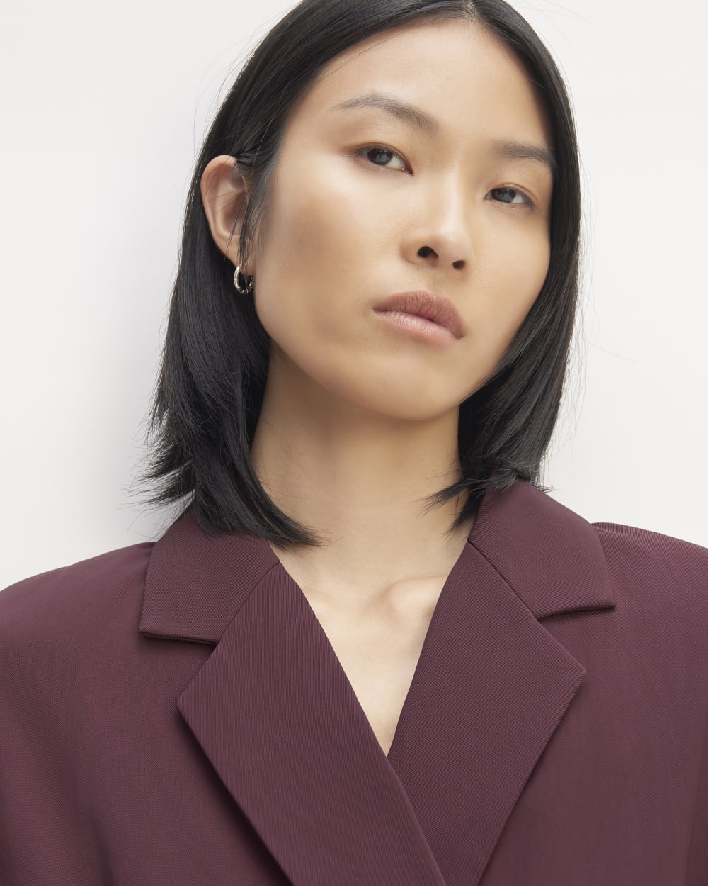 The Drapey Blazer in Burgundy — detail view