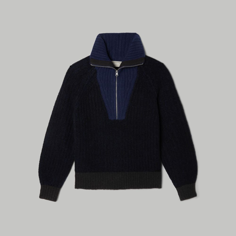 The Luxe Teddy Oversized Half Zip Sweater in Black / Ocean Cavern — alternate view