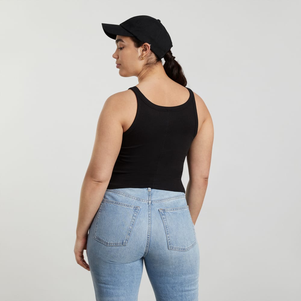 The Pima Micro-Rib Short Tank in Black — detail view