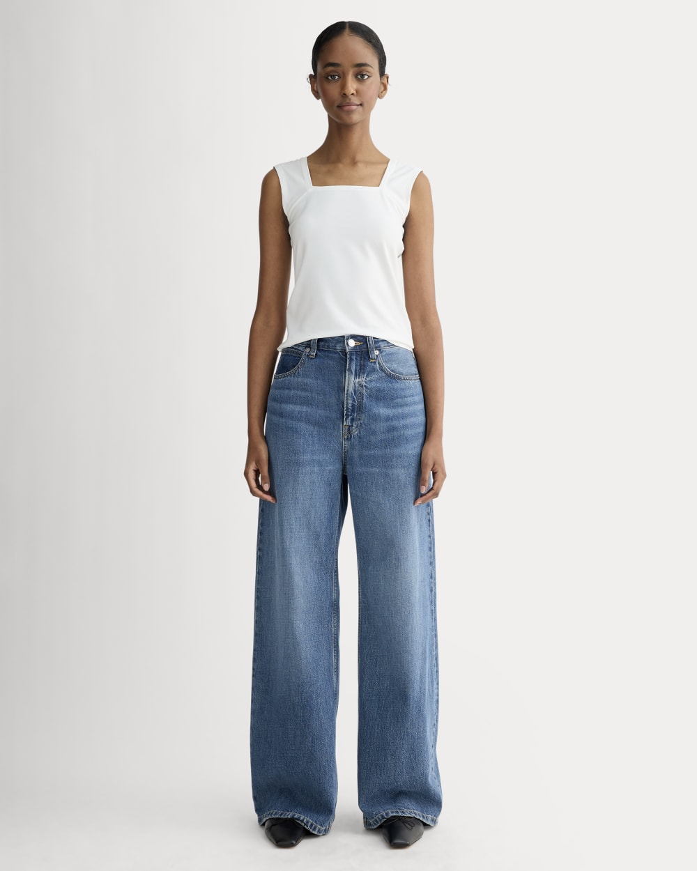 The Form Square-Neck Tank in White — detail view