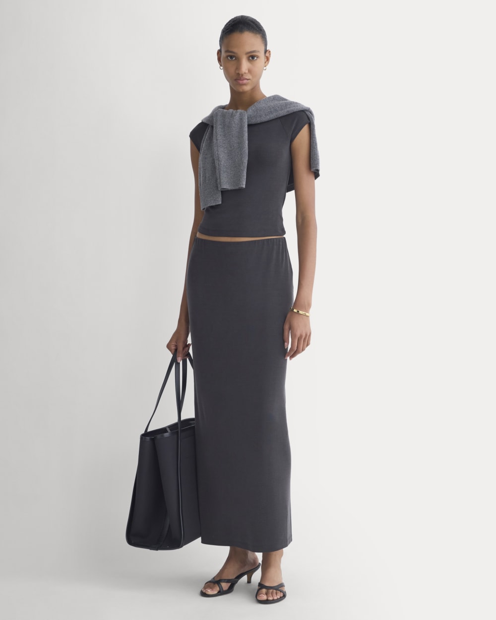 Maxi Skirt in Butterknit in Black — front view