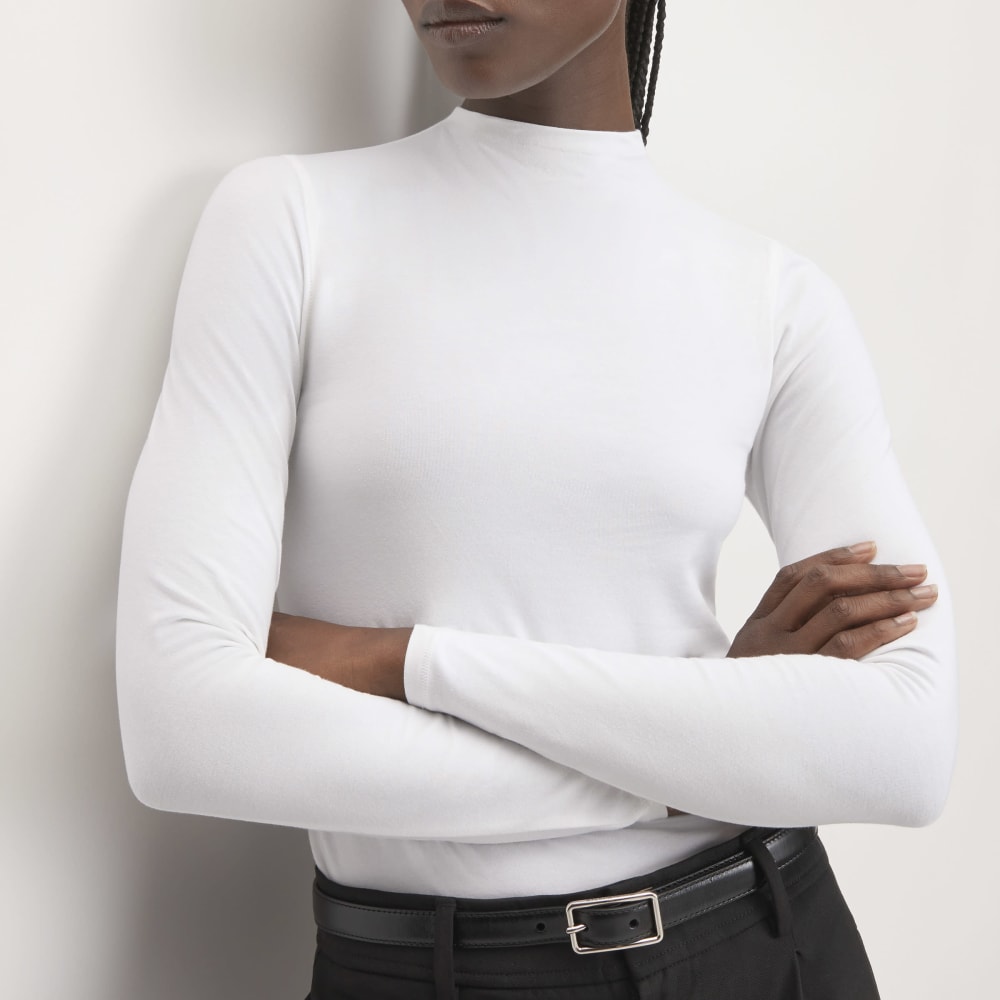 The Supima® Form Funnel Neck Tee in White — detail view