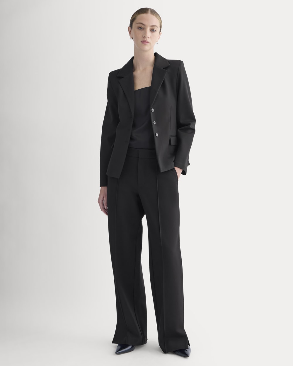 Ponte Wide-Leg Trouser in Black — front view