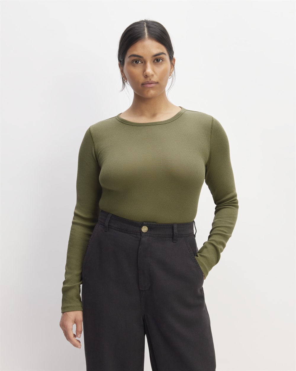 The Luxe Rib Long-Sleeve Crew in Kalamata — front view