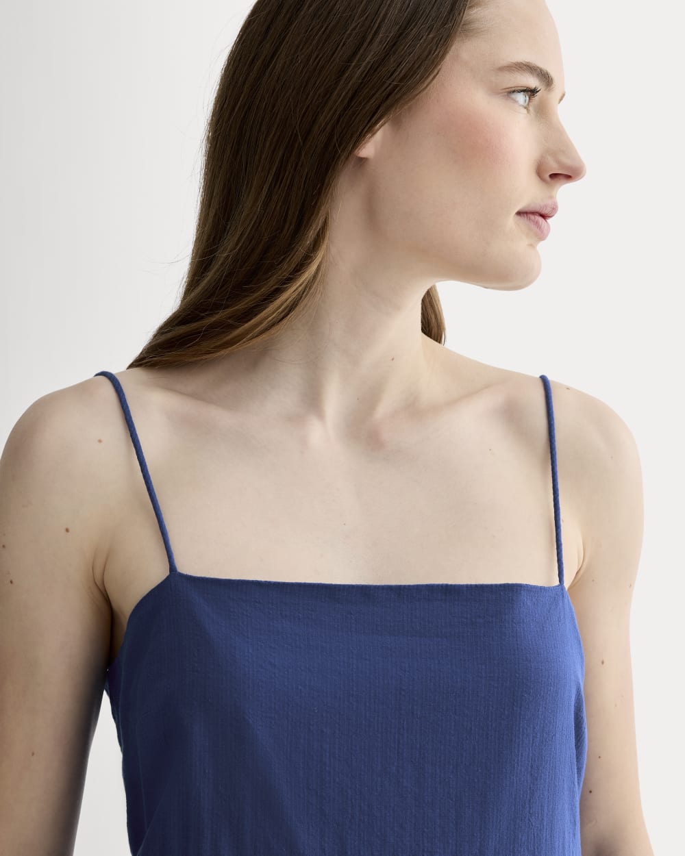 The Gauze Tiered Dress in Mazarine Blue — detail view