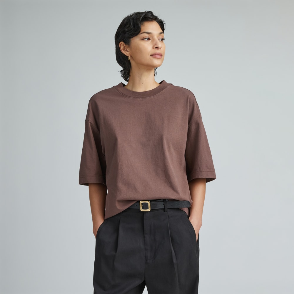 The Premium Weight Relaxed Tee in Chocolate Brown — front view