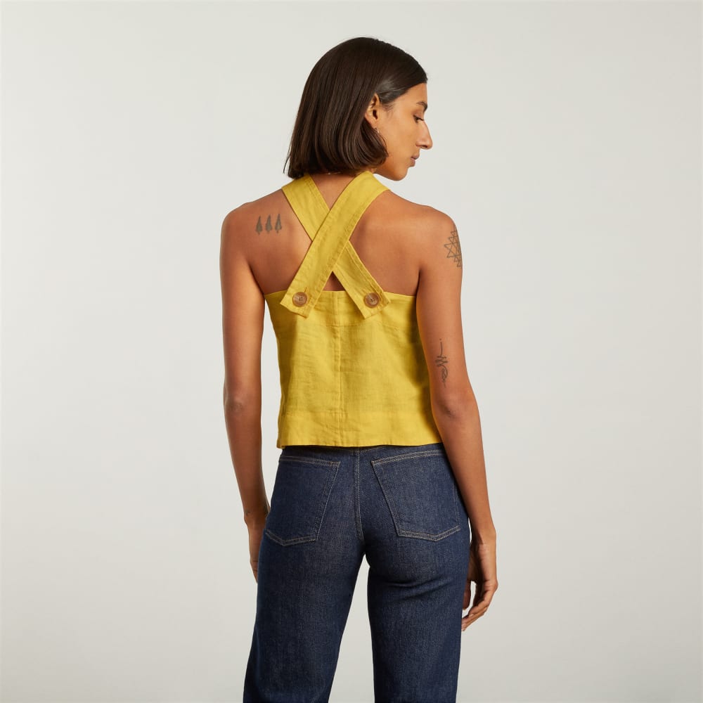 The Apron Linen Tank in Super Lemon — detail view