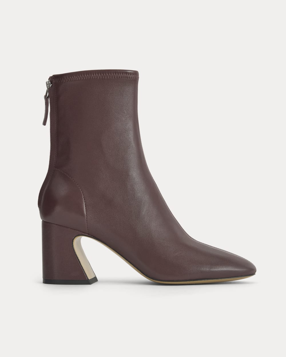 Leather Curved-Heel Boot in Burgundy — front view