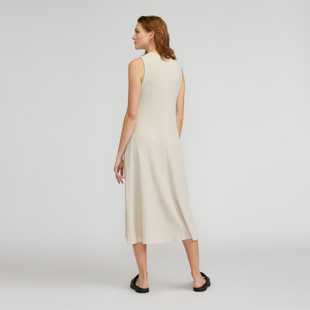 The Organic Cotton Waffle Tank Dress in Heathered Pelican — detail view