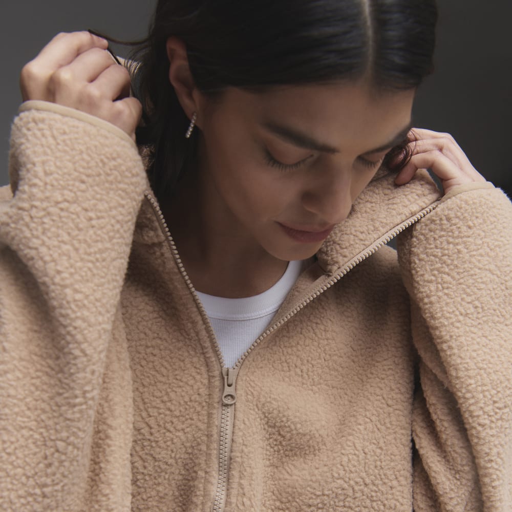 The ReNew Fleece Half-Zip in Tan — detail view