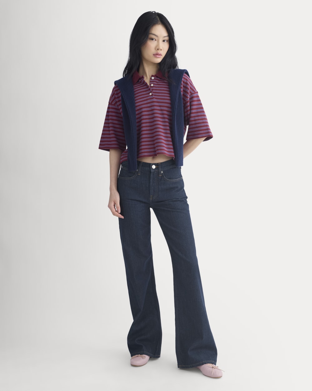 Pique Boxy Polo in Pomegranate/Heather Rose/Estate Blue — detail view