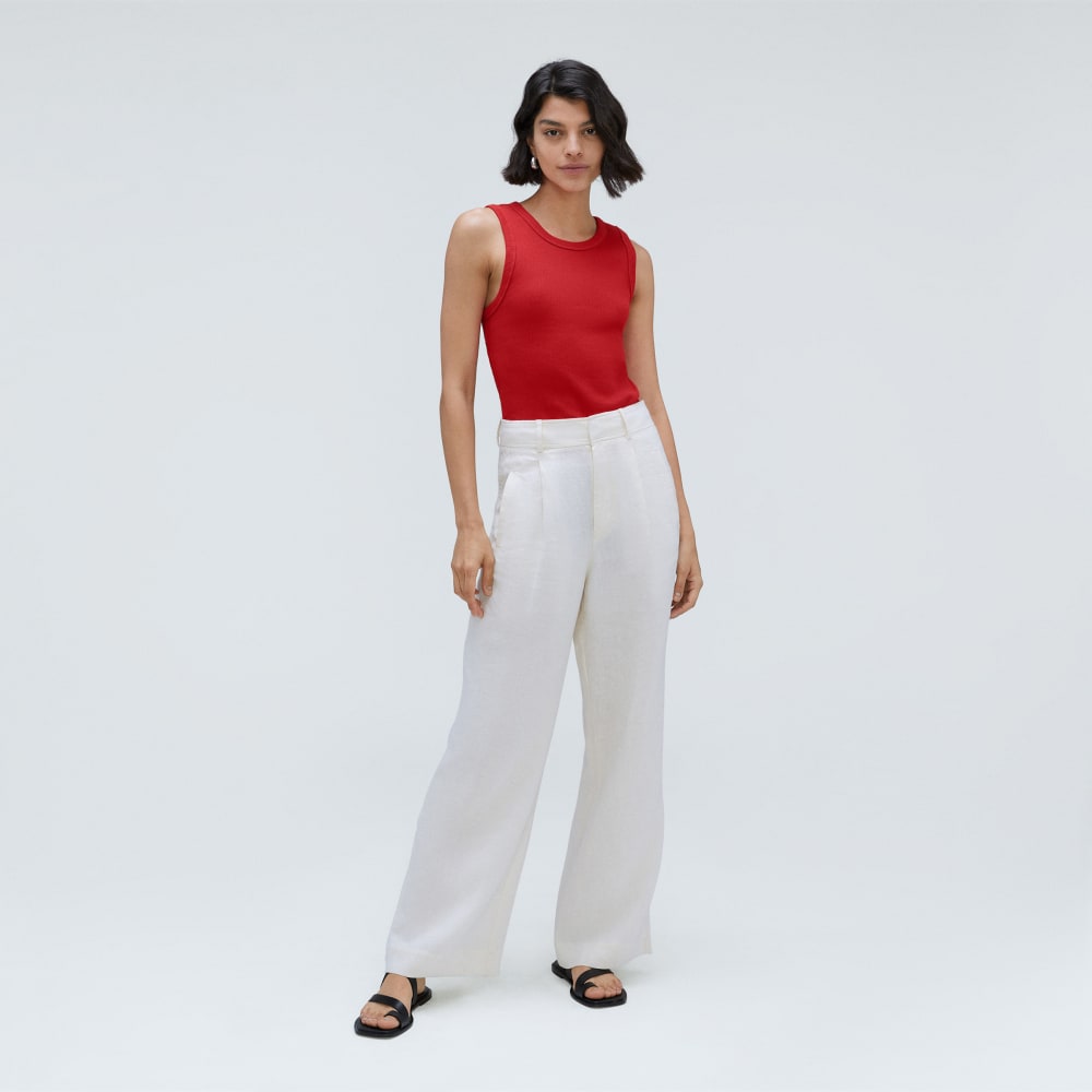 The Ribbed Cutout Tank in Ruby — detail view