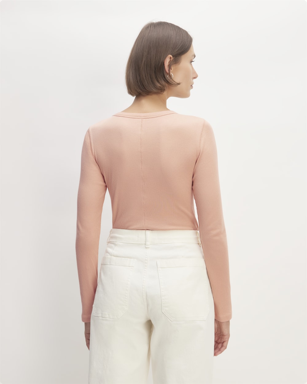 The Luxe Rib Henley in Blush Pink — detail view