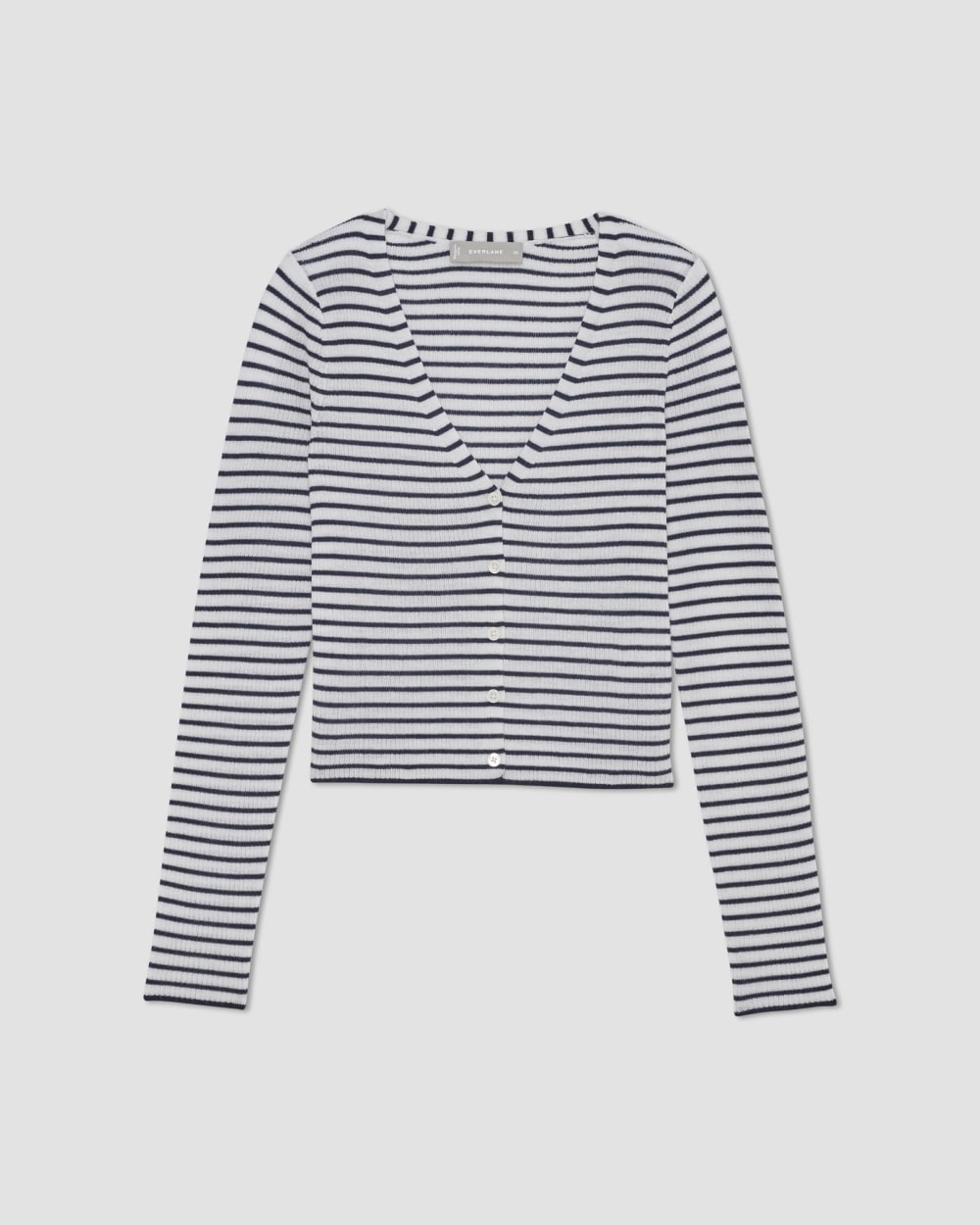 The Cardigan in Ultrasoft Merino in Bone/Navy — alternate view