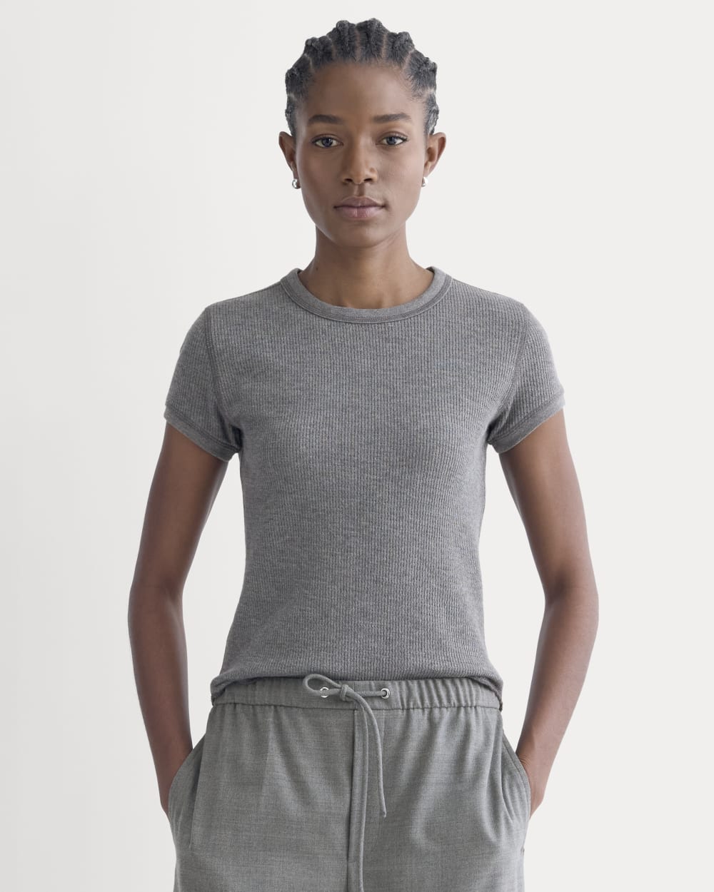 Shrunken Tee in Cozy Waffle in Heathered Charcoal — front view