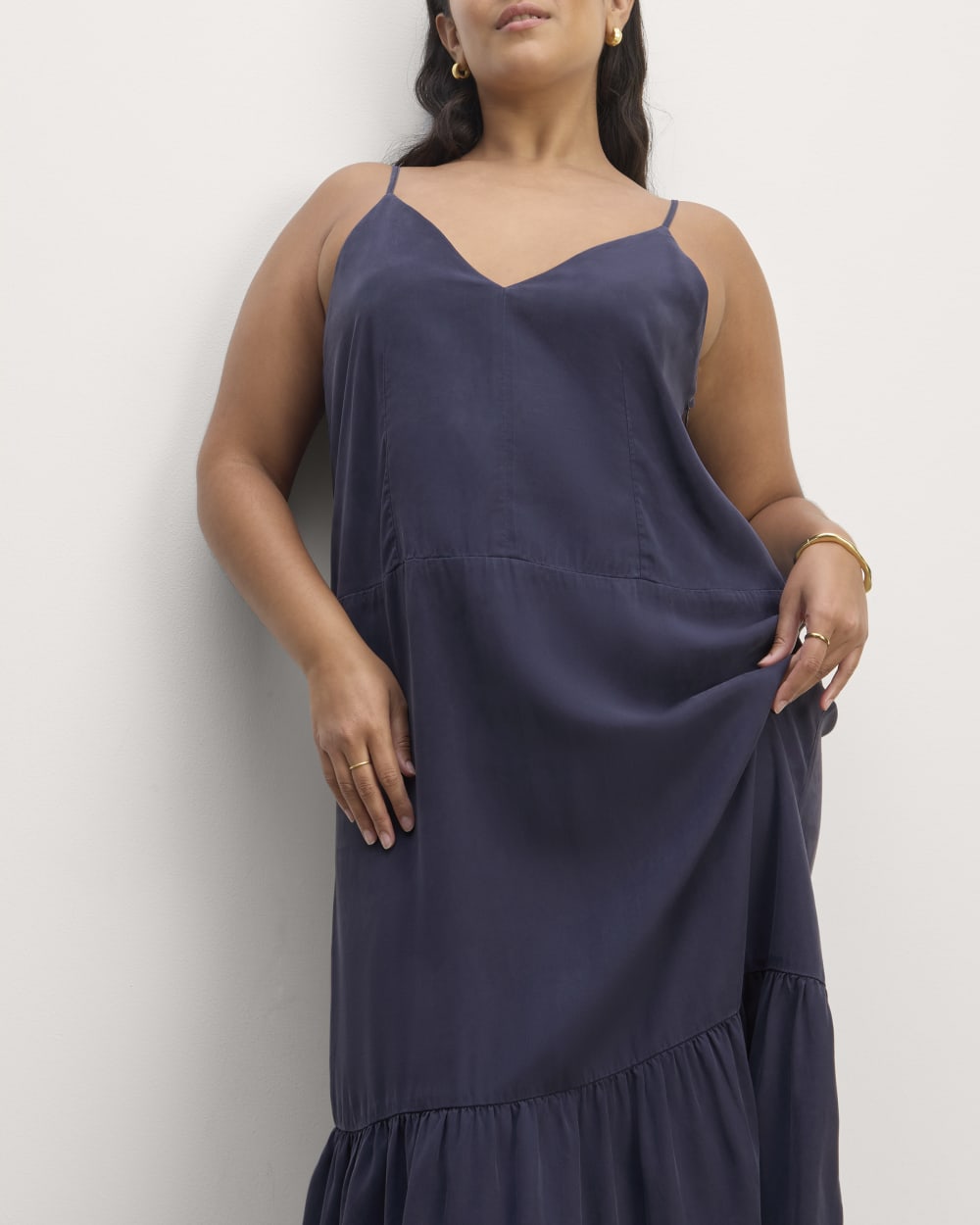 The Long Weekend Dress in Butterlite in Navy — detail view