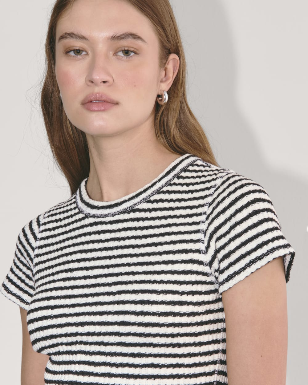 The Cozy Rib Tee in Black / Bone — detail view