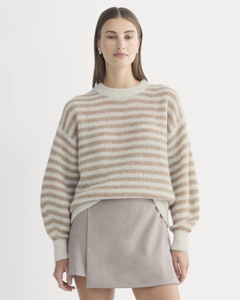 The Cocoon Crew in Alpaca in Mallow Heather/Camel — front view