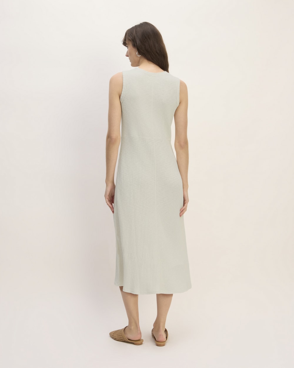 The Rib-Knit A-Line Tank Dress in Bone — detail view