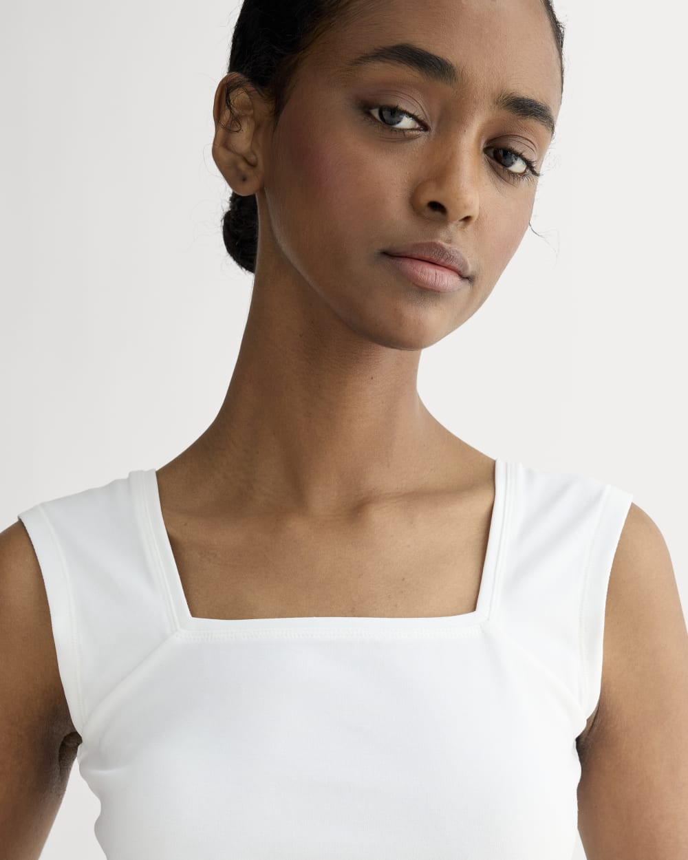 The Form Square-Neck Tank in White — detail view