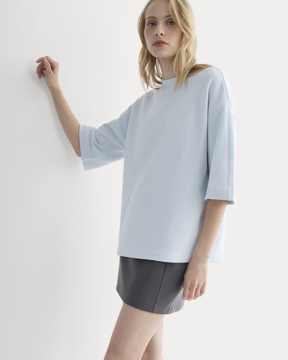Lightweight Terry Oversized Tee in Skywriting — detail view
