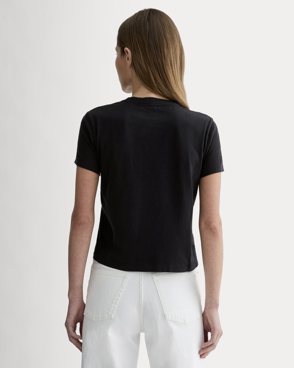 The Box-Cut Tee in Essential Cotton in Black — detail view