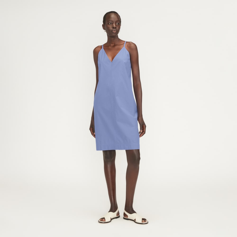 The Poplin Slip Dress in Cornflower Blue — front view