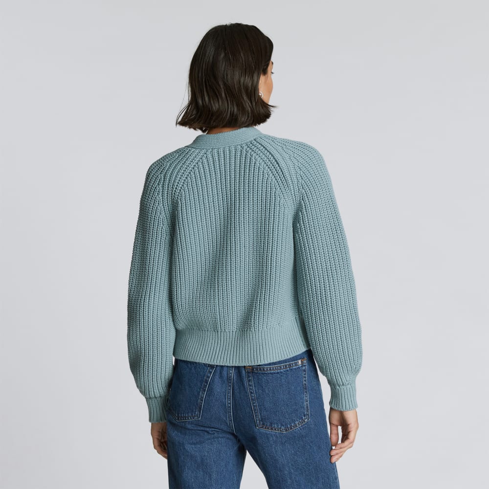 The Texture Cotton Cardigan in Blue Shadow — detail view
