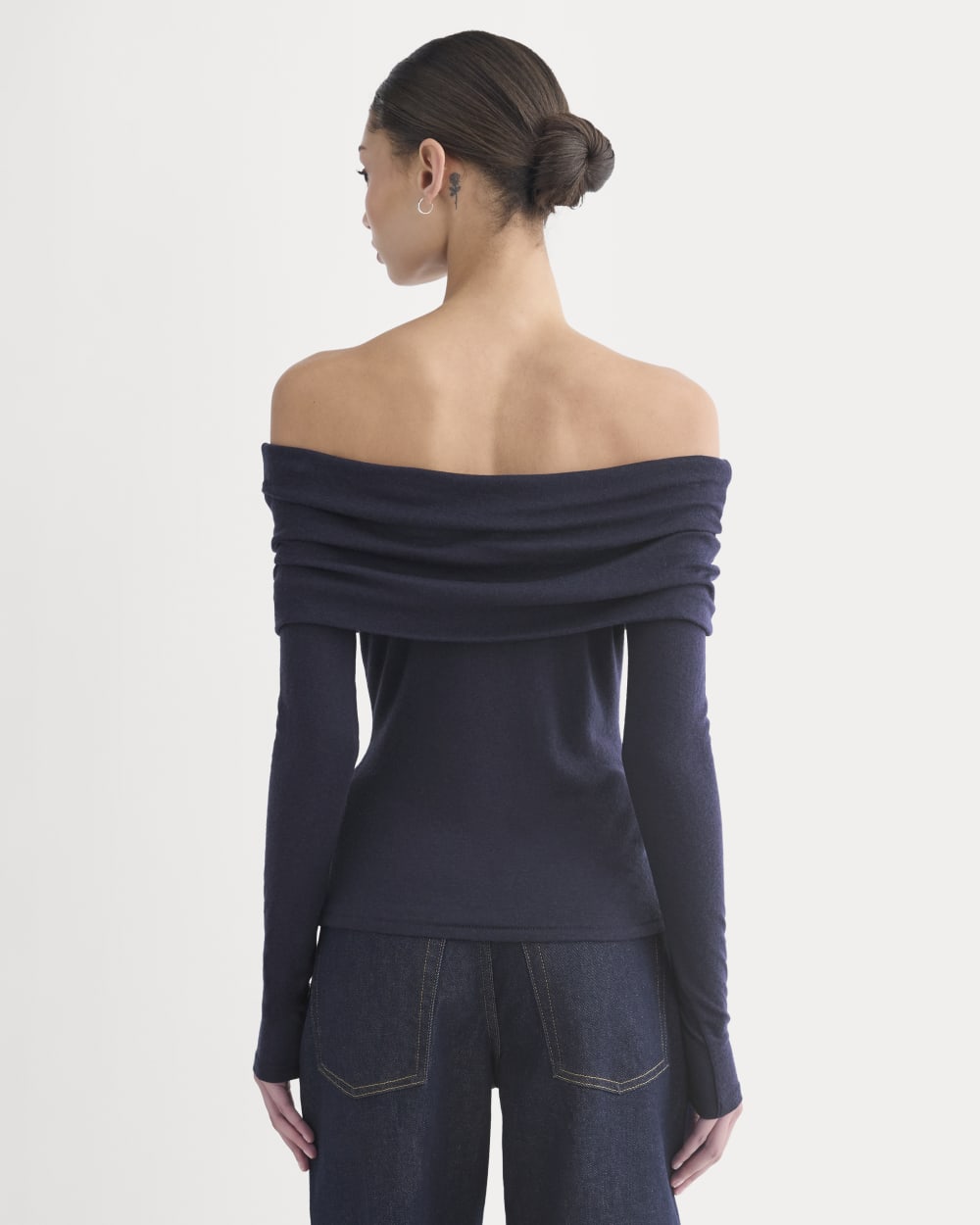 The Off-the-Shoulder Top in Butterluxe in Deep Navy — detail view