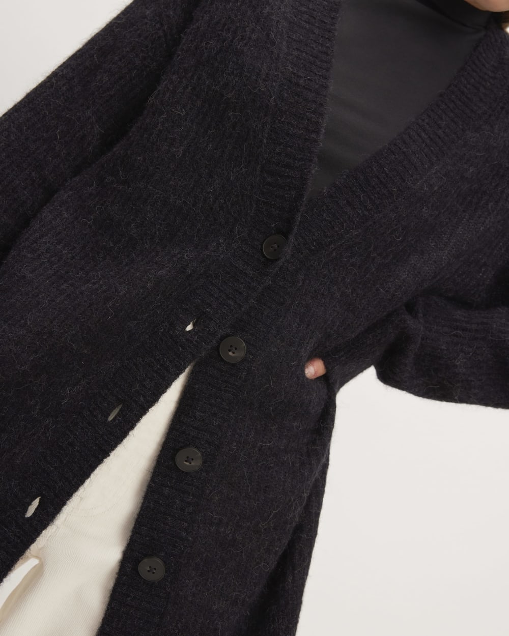 The Alpaca Oversized Cardigan in Heathered Black — detail view