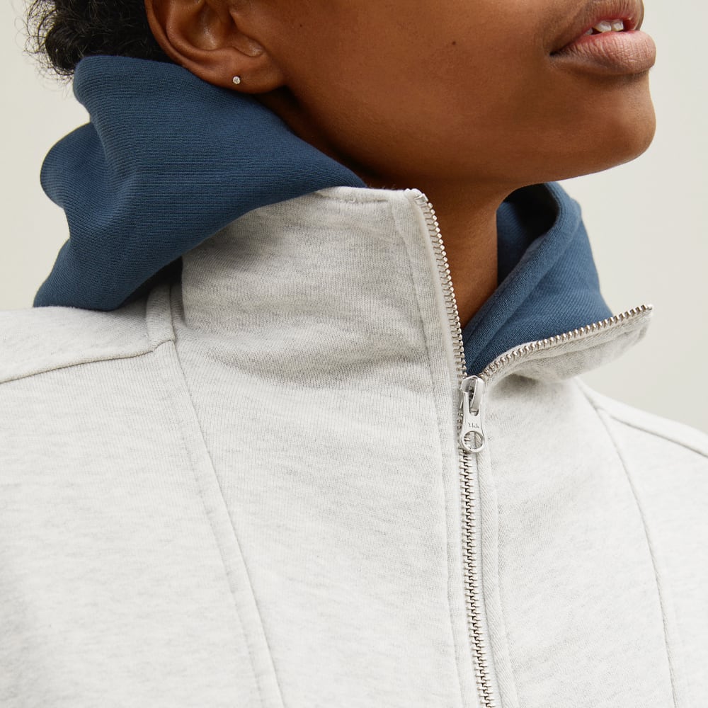 The Track Half-Zip in Light Heather Grey — detail view