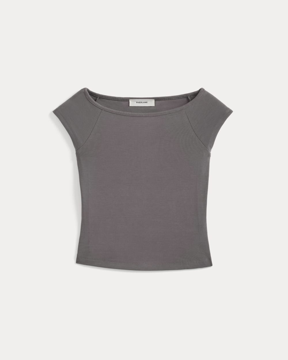 Boatneck Cap-Sleeve Top in Butterknit in Charcoal Grey — alternate view