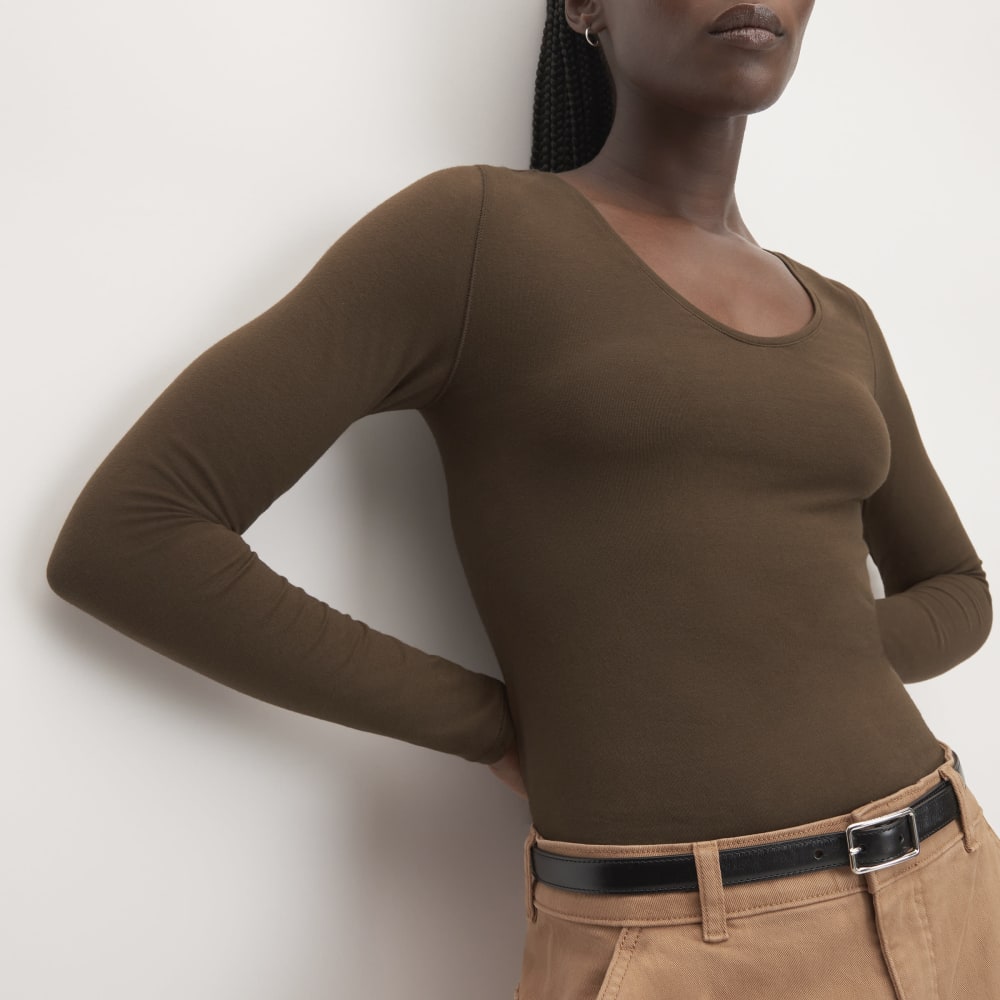 The Supima® Form Ballet Neck Tee in Cocoa — detail view