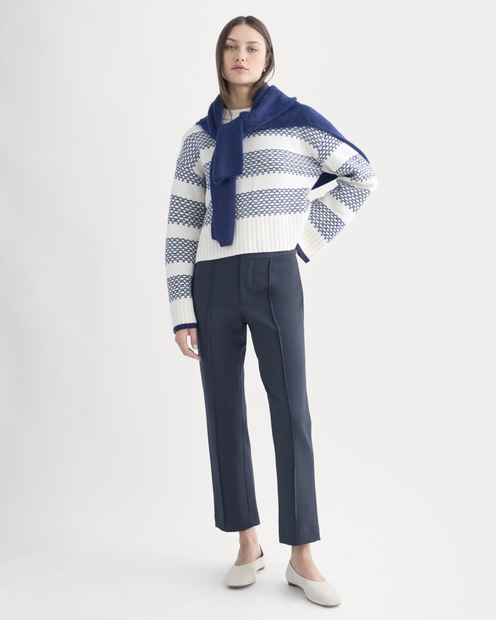 Slim Trouser in Ponte in Deep Navy — front view
