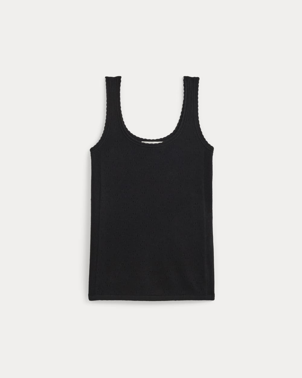 Lace-Trimmed Tank in Fine Linen in Black — alternate view