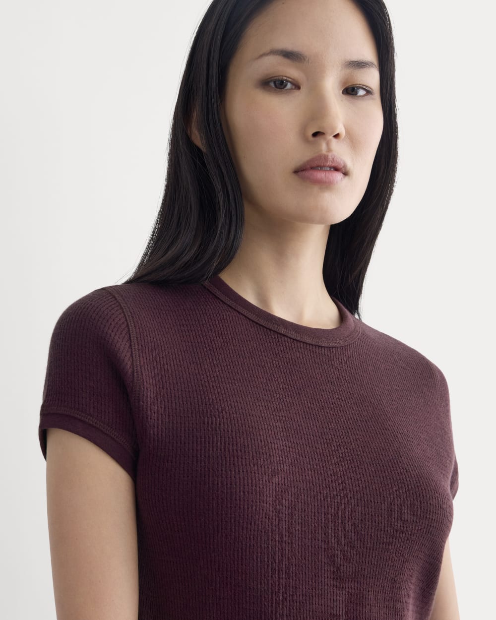 Shrunken Tee in Cozy Waffle in Heathered Port Royale — detail view