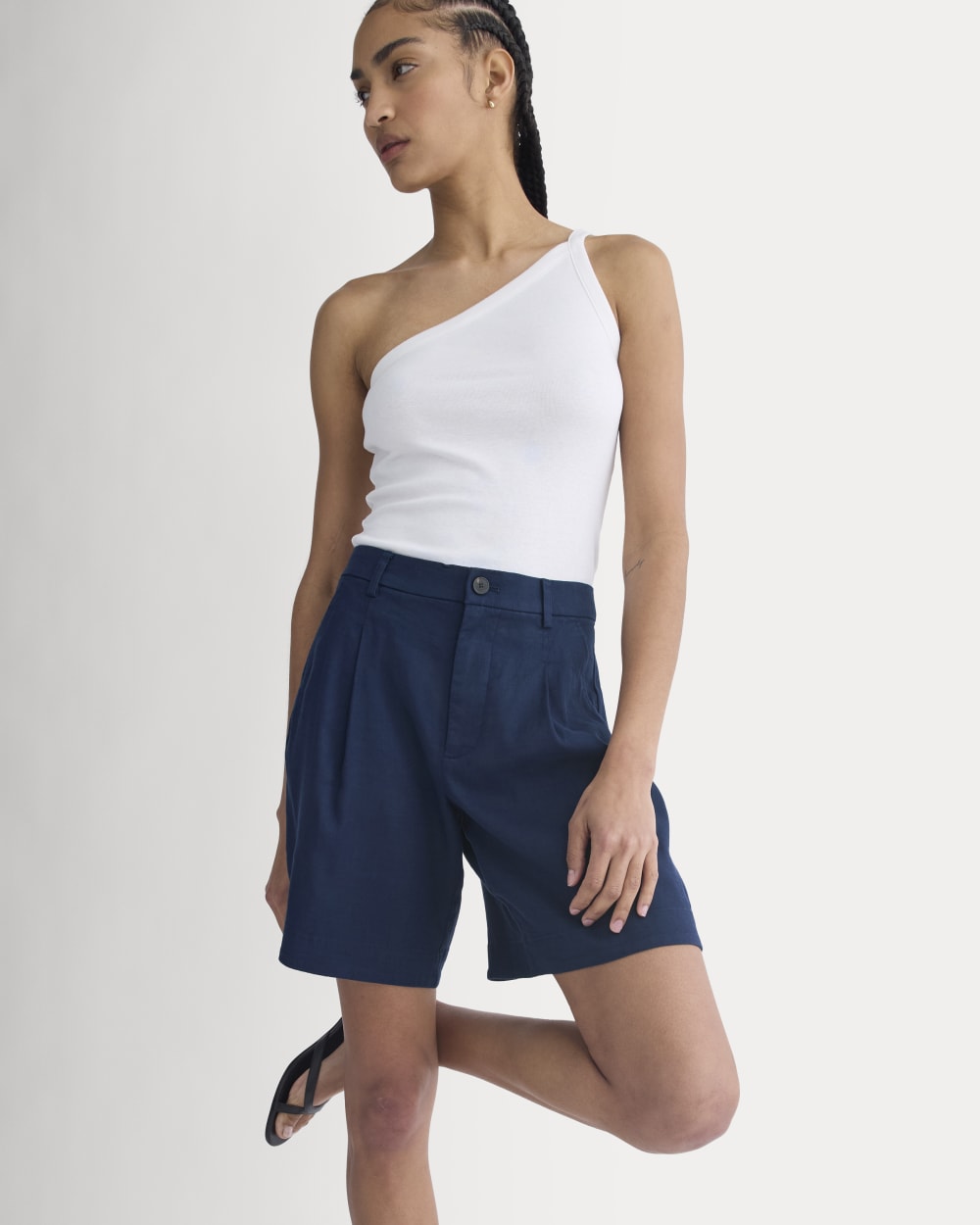 Tailored A-Line Short in Navy — detail view