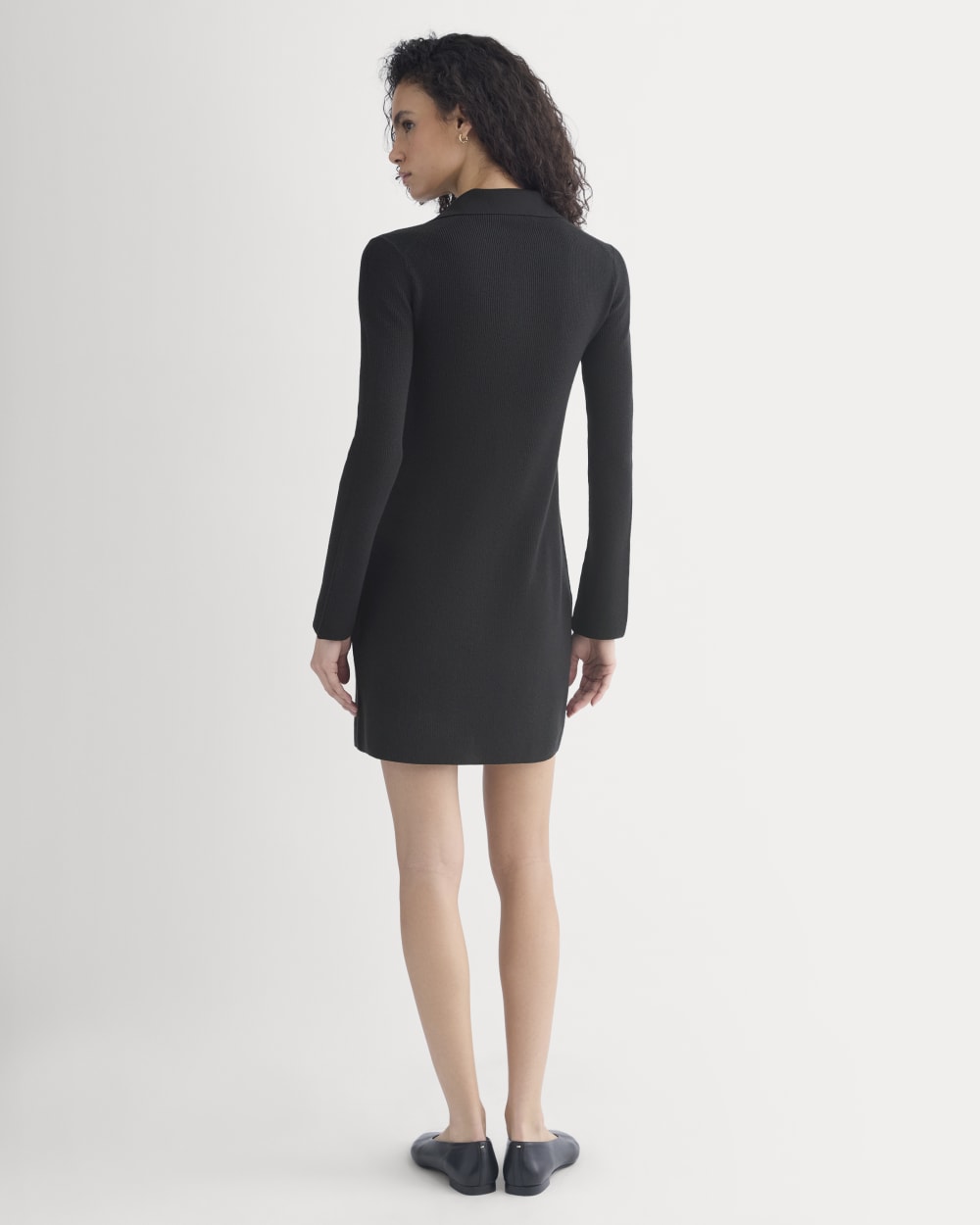 Knit Quarter-Zip Polo Dress in Black — detail view