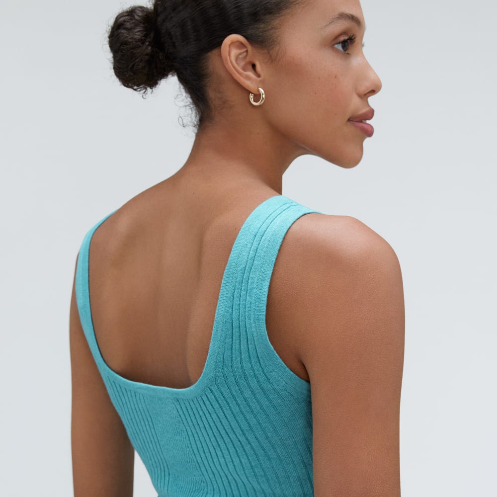 The Cotton-Merino Cami in Deep Turquoise — detail view