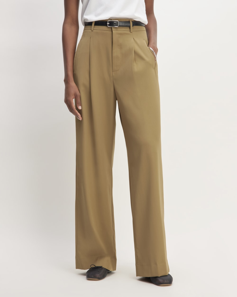 The Italian Wool Way-High® Drape Pant in Camel — detail view
