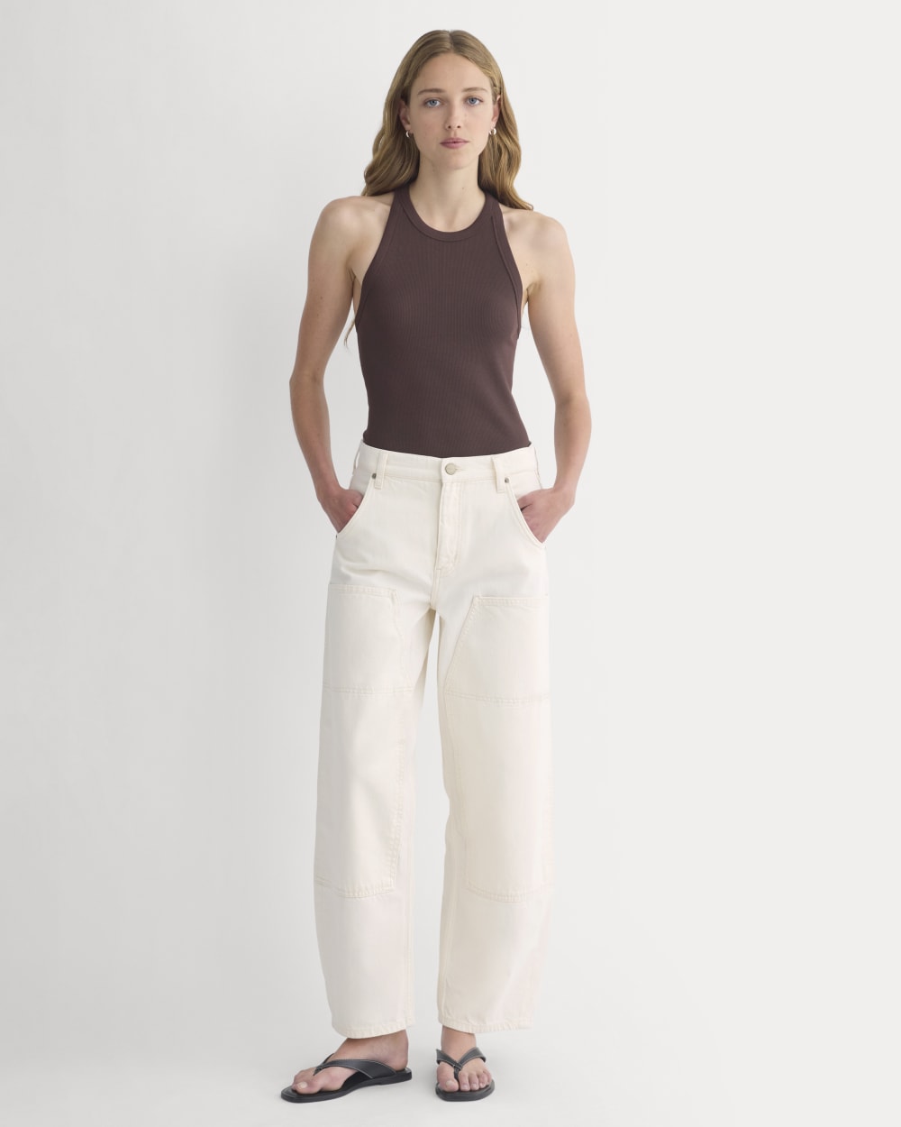 Pull-On Carpenter Jean in Ecru — front view