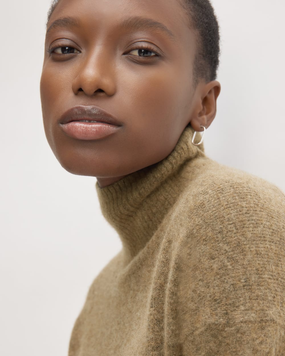 The Cozy Stretch Turtleneck Dress in Heathered Toasted Coconut — detail view