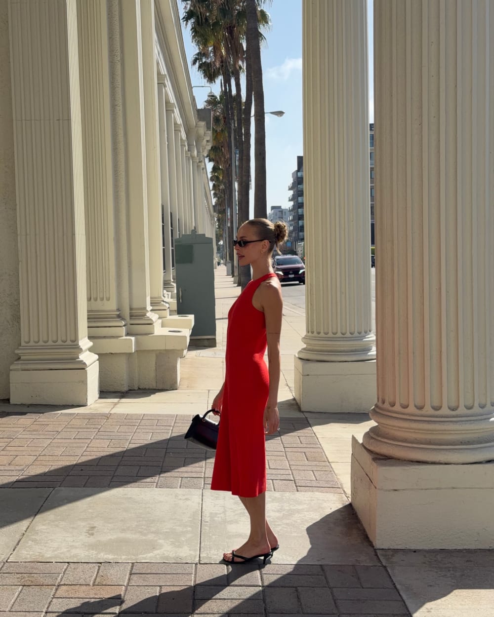 Cutaway Ribbed Midi Dress in Fiery Red — detail view