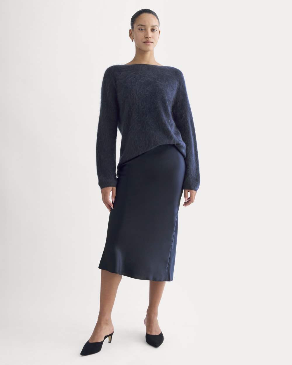 Lush Cashmere Boatneck Sweater in Starry Navy — detail view