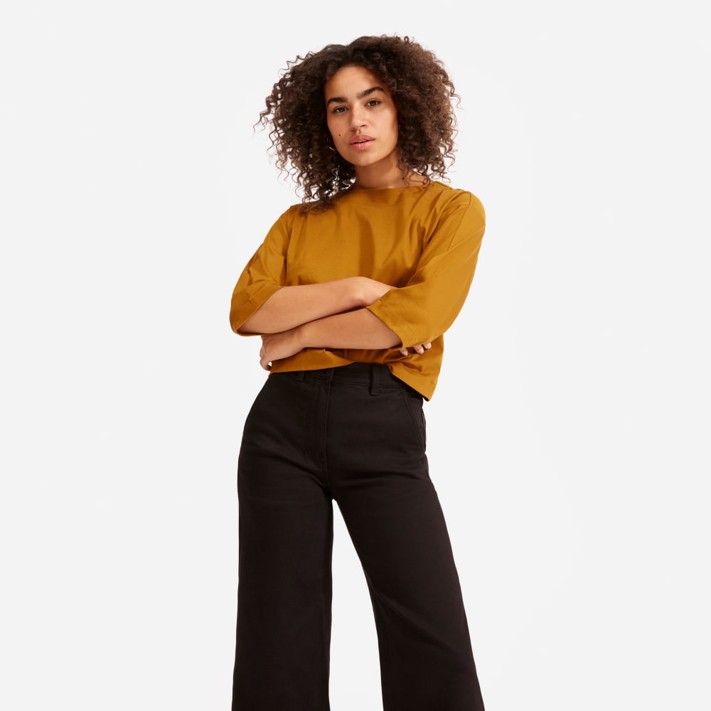 The Wide-Leg Crop Pant in Black — detail view