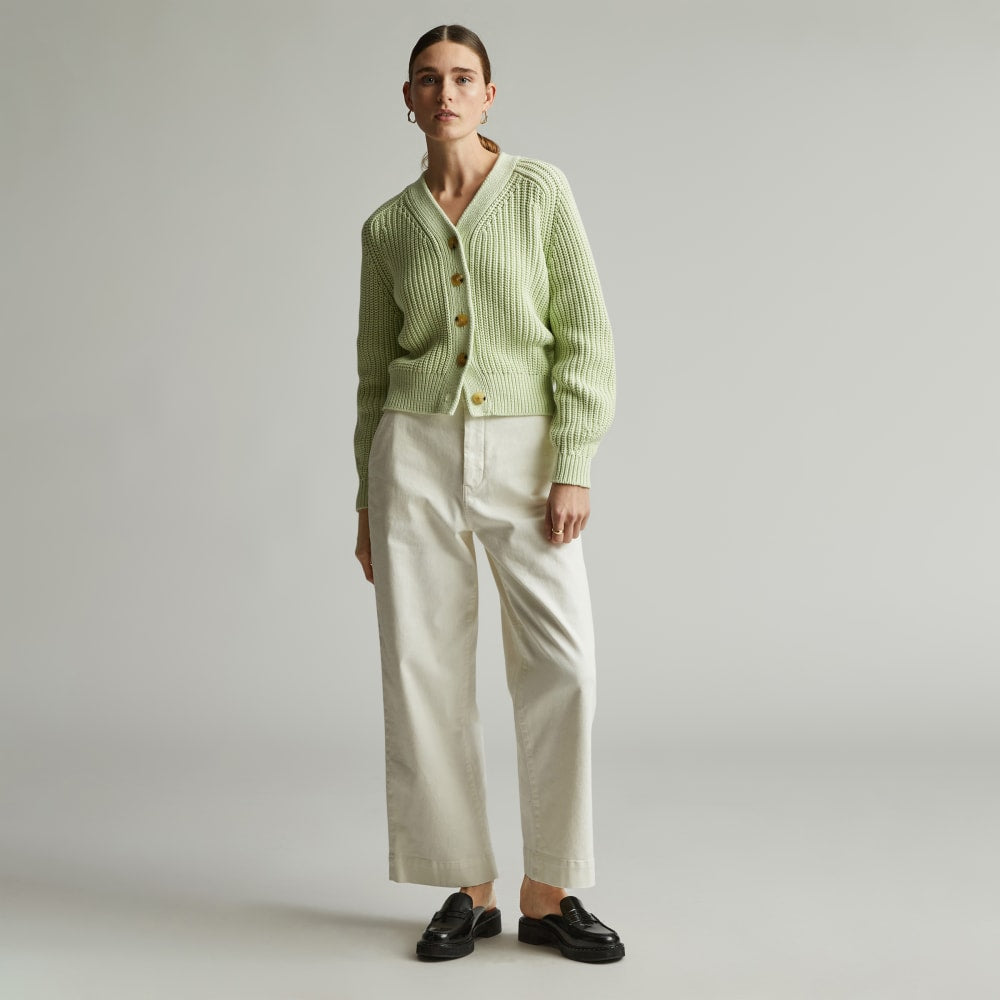 The Texture Cotton Cardigan in Seafoam Green — detail view