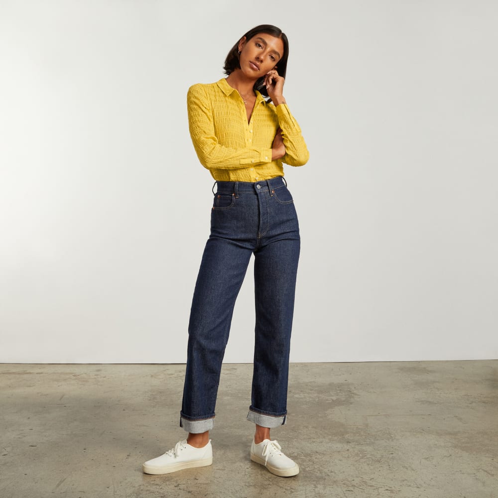 The Button Smock Top in Super Lemon — detail view