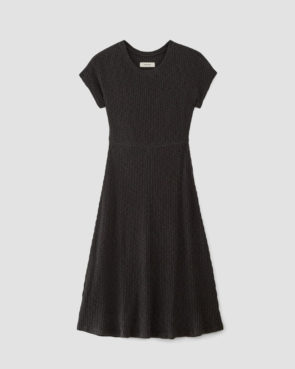 The Rib-Knit Cap-Sleeve Midi Dress in Black — alternate view