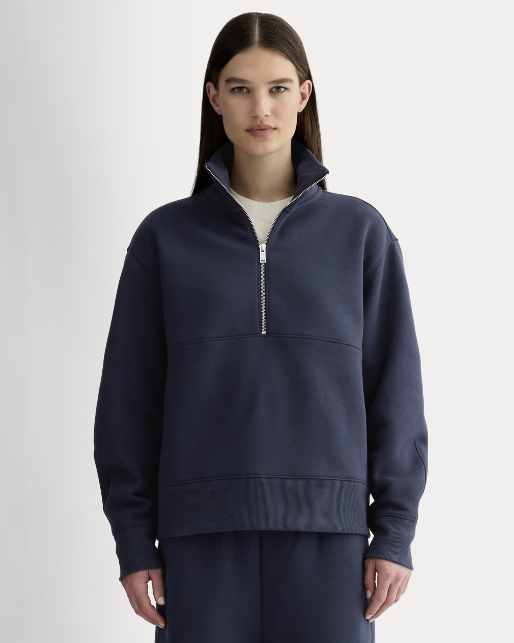 Luxe Fleece Half-Zip Sweatshirt in Navy — front view