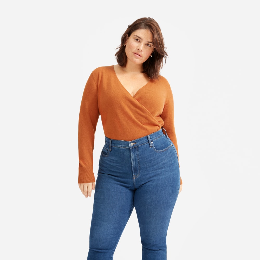 The Authentic Stretch High-Rise Skinny in Mid Blue — detail view